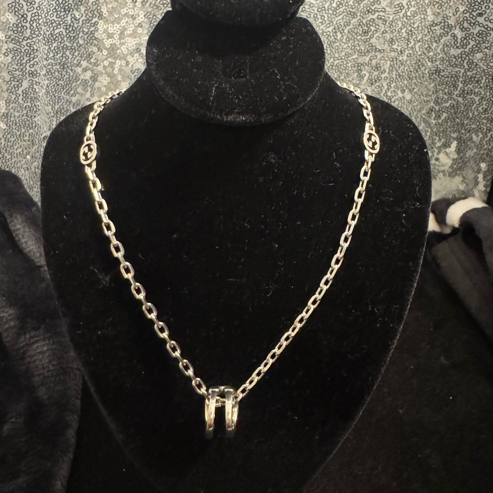 Gucci Silver Double Ring Chain Interlock Necklace - image 1